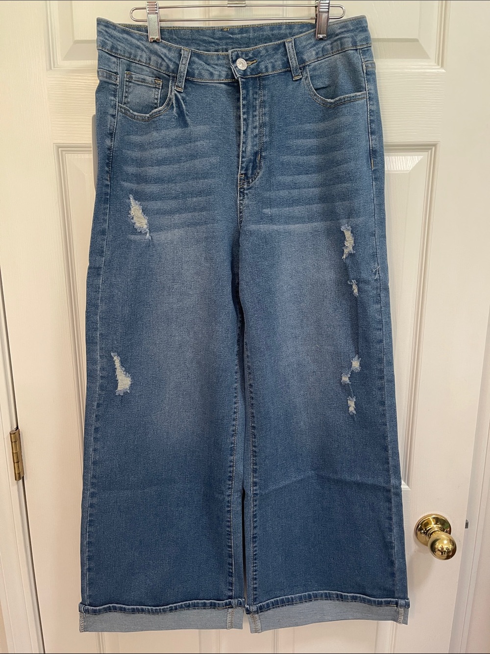 Wide Leg Distressed Women’s Jeans - Blue SZ XL